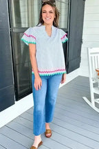 Sky Blue Striped Ruffled Sleeve Blouse Women UK | Rick Rack