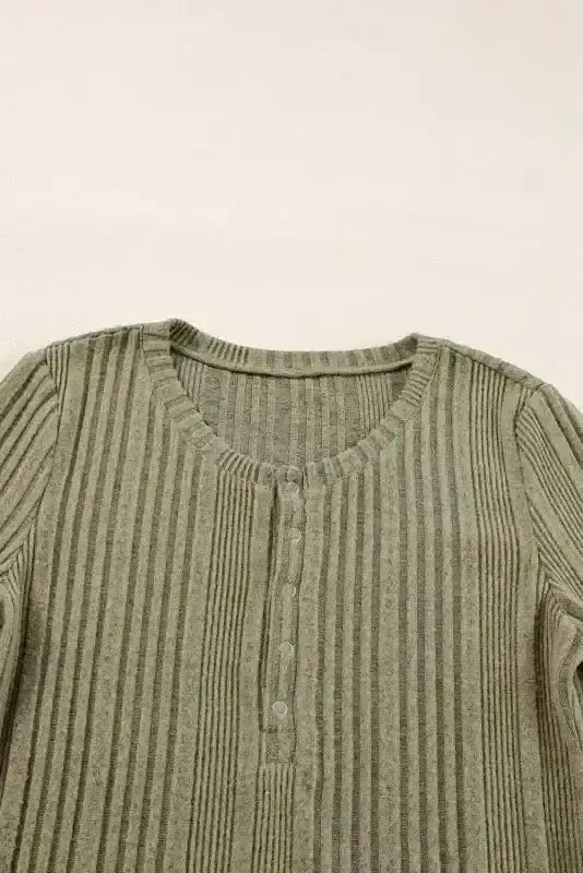 Green Solid Ribbed Sleek Fit Blouse Women UK | Casual