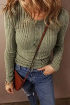 Green Solid Ribbed Sleek Fit Blouse Women UK | Casual