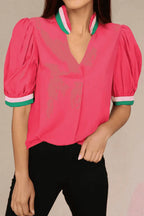 Colour Block V-Neck Puff Sleeve Blouse Women UK | Vibrant
