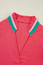 Colour Block V-Neck Puff Sleeve Blouse Women UK | Vibrant