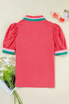 Colour Block V-Neck Puff Sleeve Blouse Women UK | Vibrant