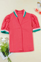 Colour Block V-Neck Puff Sleeve Blouse Women UK | Vibrant