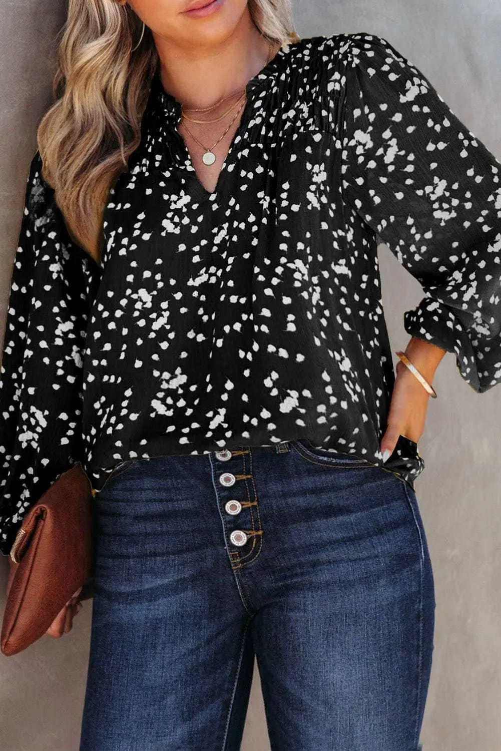 Floral Abstract Split Neck Crinkle Fabric Blouse Women UK