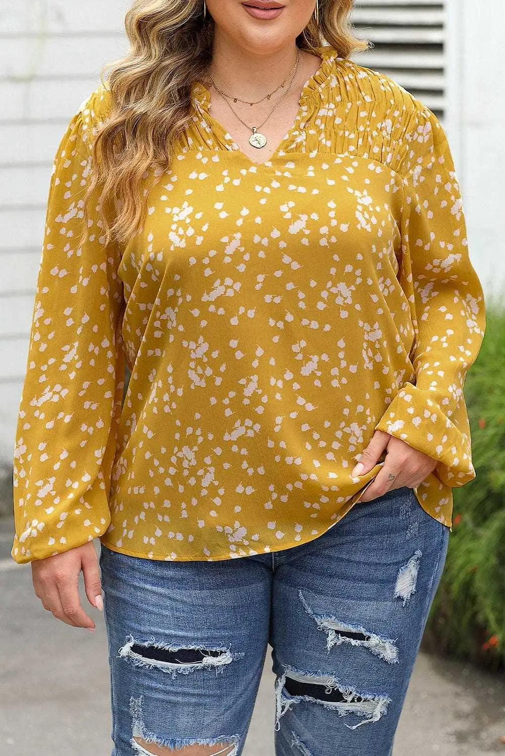 Floral Abstract Split Neck Crinkle Fabric Blouse Women UK