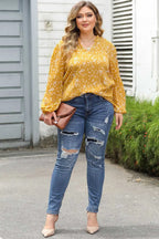 Floral Abstract Split Neck Crinkle Fabric Blouse Women UK