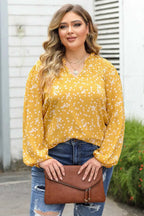 Floral Abstract Split Neck Crinkle Fabric Blouse Women UK