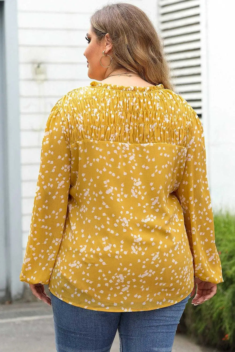 Floral Abstract Split Neck Crinkle Fabric Blouse Women UK