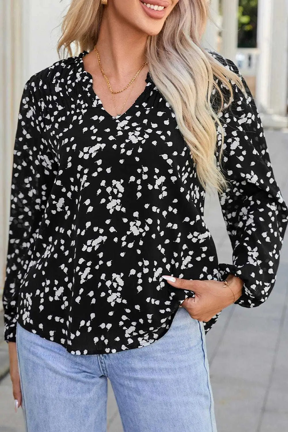 Floral Abstract Split Neck Crinkle Fabric Blouse Women UK