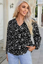 Floral Abstract Split Neck Crinkle Fabric Blouse Women UK
