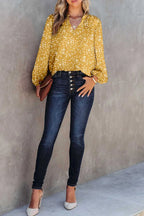 Floral Abstract Split Neck Crinkle Fabric Blouse Women UK