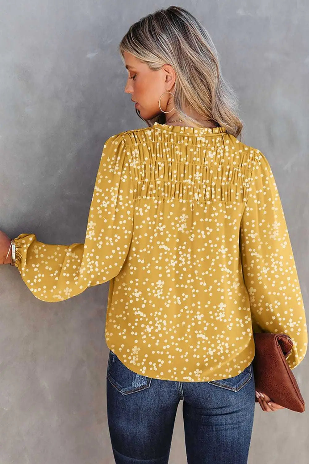 Floral Abstract Split Neck Crinkle Fabric Blouse Women UK