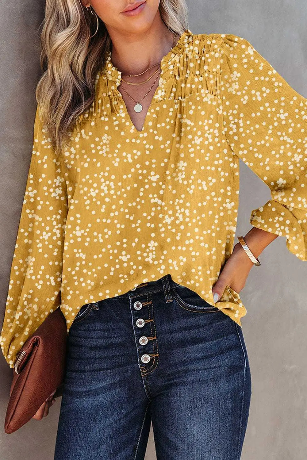 Floral Abstract Split Neck Crinkle Fabric Blouse Women UK