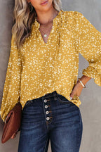 Floral Abstract Split Neck Crinkle Fabric Blouse Women UK