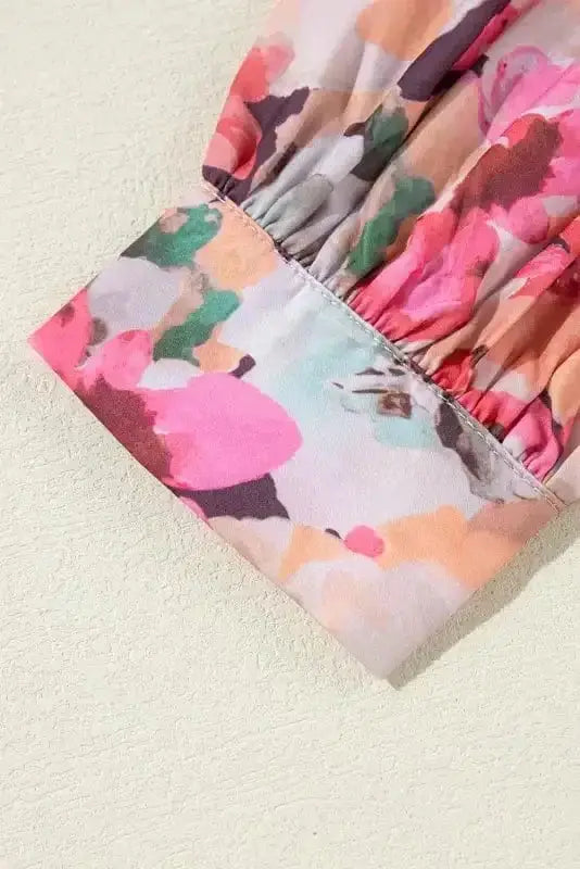 Pink Floral Ruffle Accent Flowy Blouse Women UK | Spring