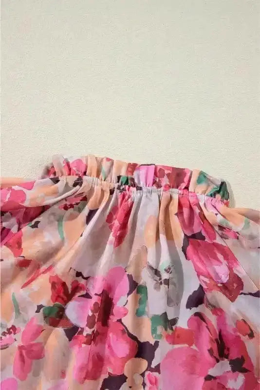 Pink Floral Ruffle Accent Flowy Blouse Women UK | Spring