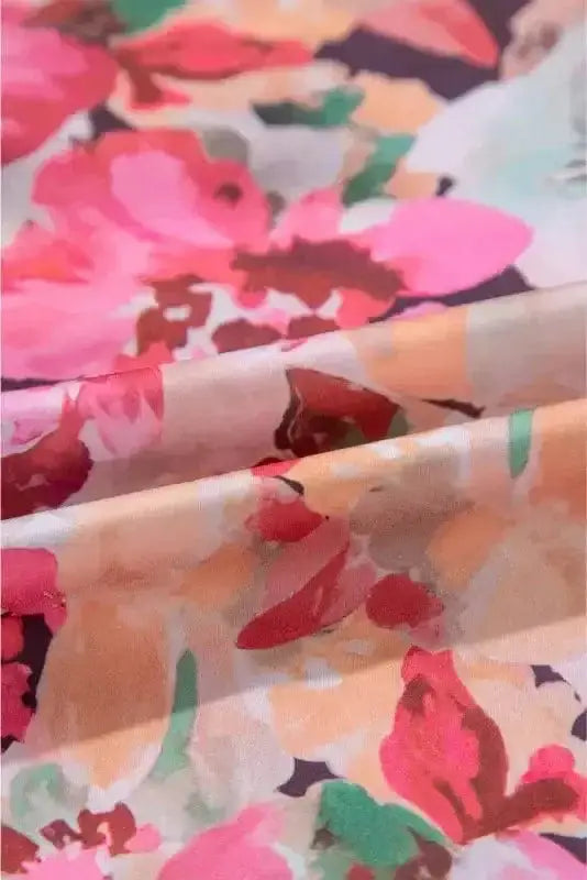 Pink Floral Ruffle Accent Flowy Blouse Women UK | Spring