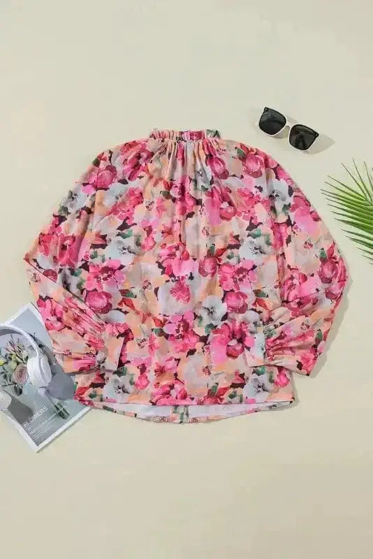 Pink Floral Ruffle Accent Flowy Blouse Women UK | Spring