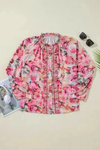 Pink Floral Ruffle Accent Flowy Blouse Women UK | Spring
