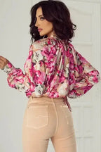 Pink Floral Ruffle Accent Flowy Blouse Women UK | Spring