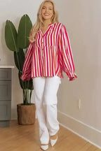 Striped Balloon Sleeve Textured Blouse Women UK | Summer