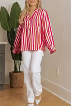 Striped Balloon Sleeve Textured Blouse Women UK | Summer