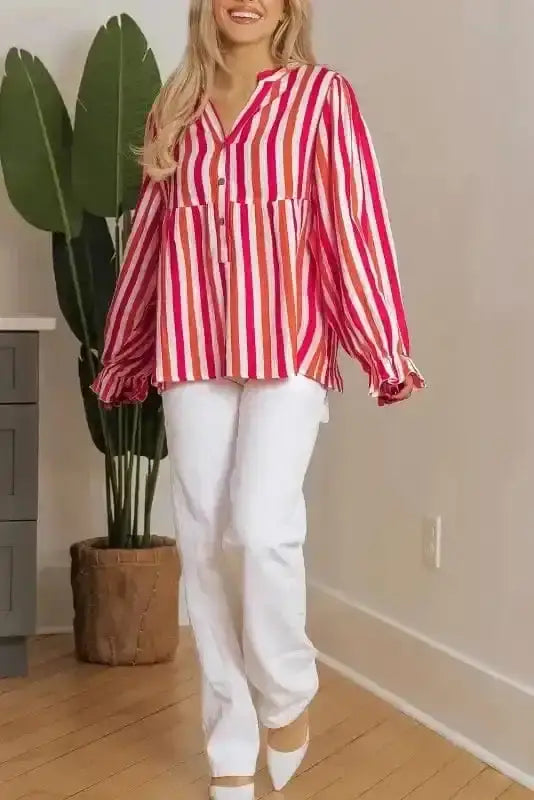 Striped Balloon Sleeve Textured Blouse Women UK | Summer