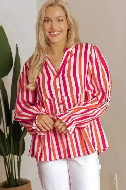 Striped Balloon Sleeve Textured Blouse Women UK | Summer