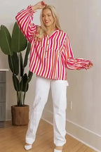 Striped Balloon Sleeve Textured Blouse Women UK | Summer