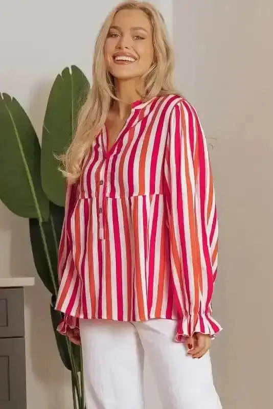 Striped Balloon Sleeve Textured Blouse Women UK | Summer