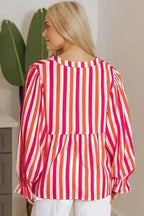 Striped Balloon Sleeve Textured Blouse Women UK | Summer