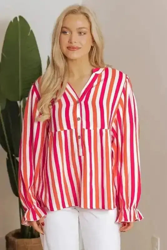 Striped Balloon Sleeve Textured Blouse Women UK | Summer