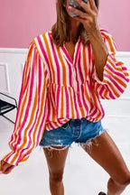 Striped Balloon Sleeve Textured Blouse Women UK | Summer