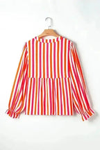 Striped Balloon Sleeve Textured Blouse Women UK | Summer