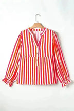 Striped Balloon Sleeve Textured Blouse Women UK | Summer