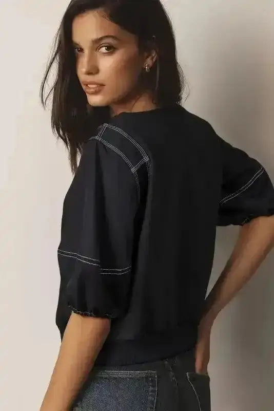 Puff Sleeve Textured Stitch Blouse Women UK | Casual