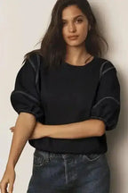 Puff Sleeve Textured Stitch Blouse Women UK | Casual