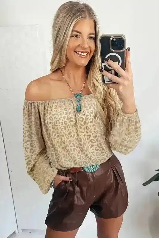 Velvet Leopard Off-Shoulder Blouse Women UK | Bold