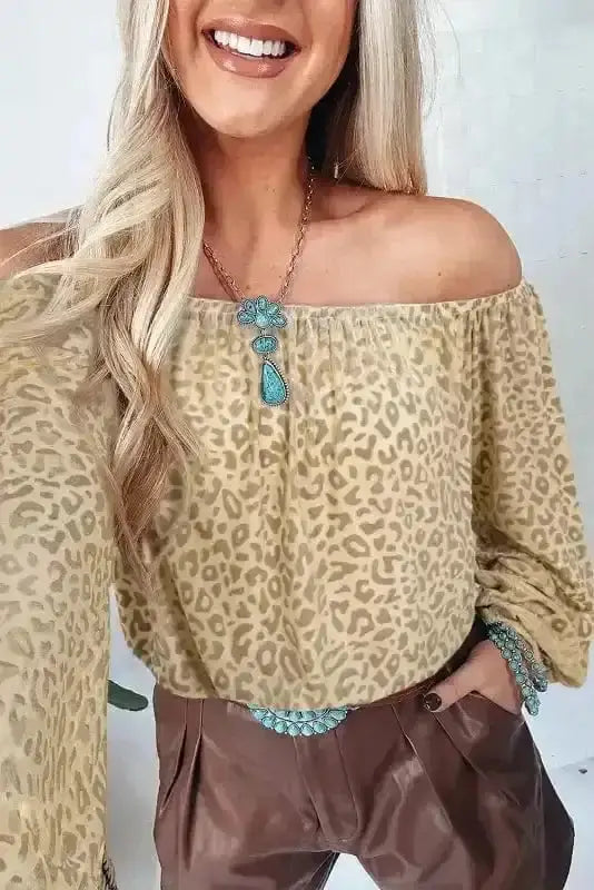 Velvet Leopard Off-Shoulder Blouse Women UK | Bold