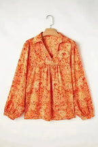 Abstract Print V-Neck Babydoll Blouse Women UK