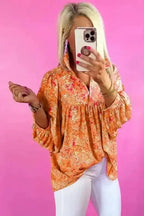 Abstract Print V-Neck Babydoll Blouse Women UK