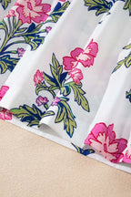 White Floral Bubble Sleeve V-Neck Summer Blouse Women UK