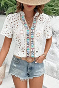Aztec Embroidered V-Neck Peekaboo Blouse Women UK | Boho