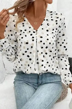 Polka Dot V-Neck Casual Blouse Women UK | All Over Print
