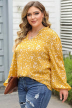 Floral Abstract Split Neck Crinkle Fabric Blouse Women UK