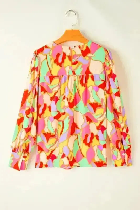 Yellow Abstract Puff Sleeve Blouse Women UK | Spring