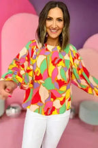 Yellow Abstract Puff Sleeve Blouse Women UK | Spring