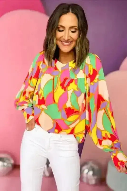 Yellow Abstract Puff Sleeve Blouse Women UK | Spring