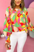 Yellow Abstract Puff Sleeve Blouse Women UK | Spring