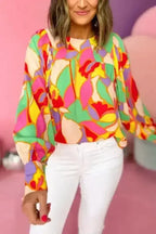 Yellow Abstract Puff Sleeve Blouse Women UK | Spring